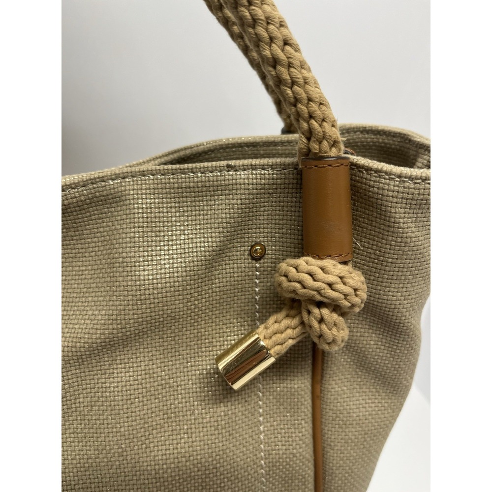 Michael Kors Isla Large Natural Burlap Tote Rope Leather  Purse - Picture 3 of 10